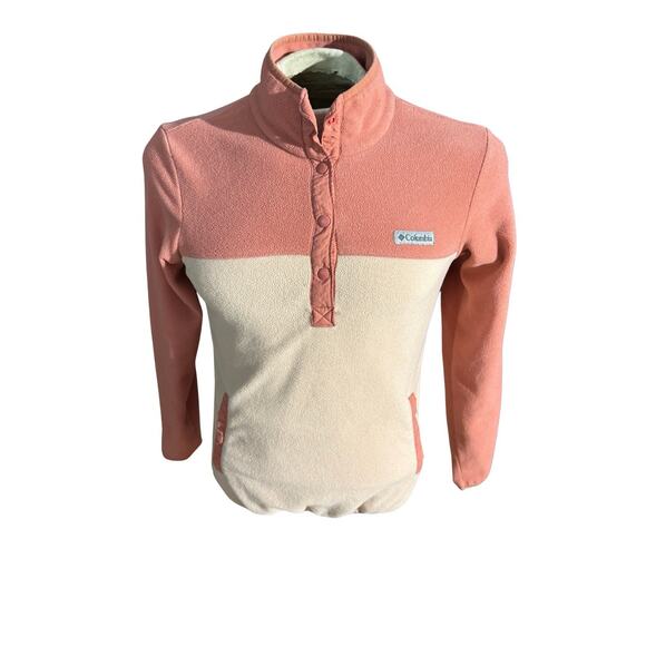 Columbia Women’s Snap Fleece Pullover Coral Pink & Cream Colorblock Size S - Picture 1 of 8